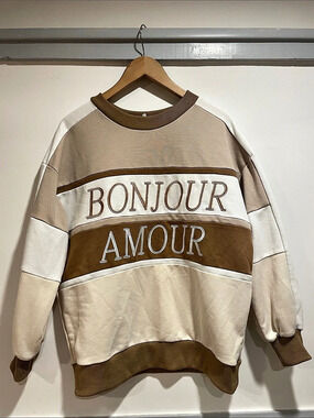 ACOA Color Block Bonjour Amour  oversized small sweatshirt